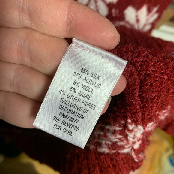 Croft & Barrow Red and White Silk Blend Cardigan Sweater - Picture 4 of 4